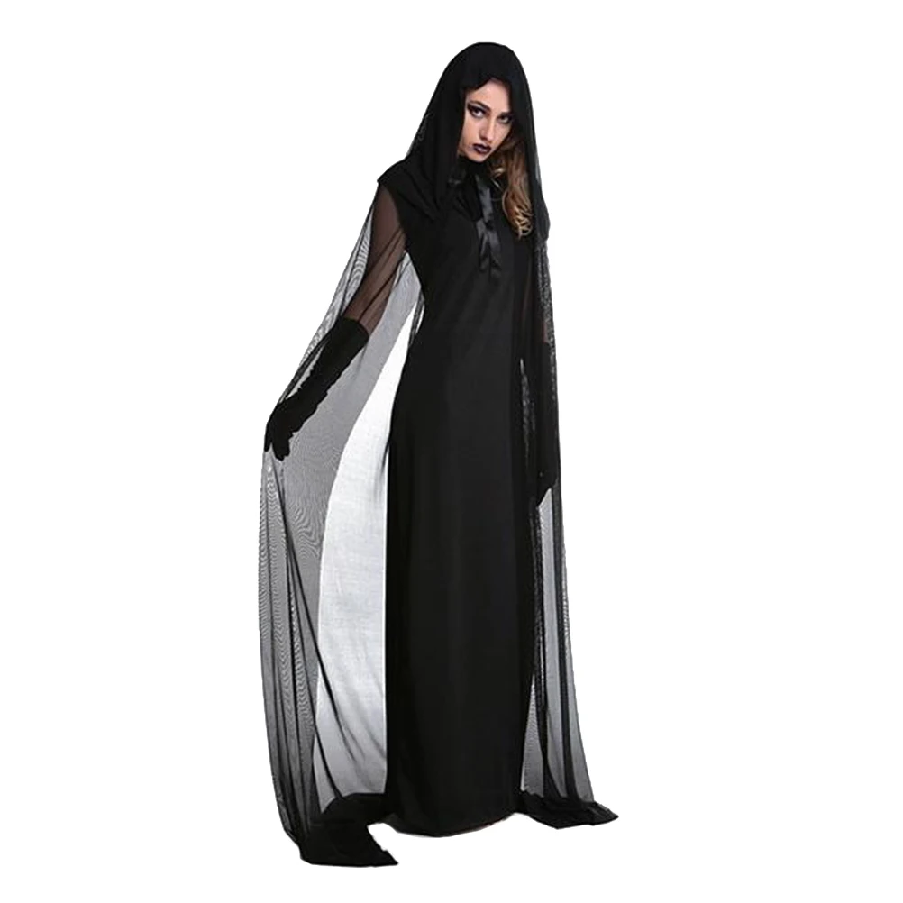 

Witch Dress Halloween Costume Women Adult Comfortable Eye catching Party Outfit Black Cosplay Role Playing One Piece BodySuit
