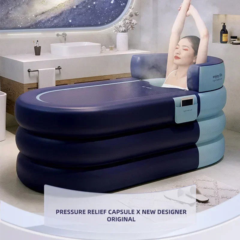 

Soaking tub adult heightened PVC folding children's bath household inflatable bathtub adult bathing bucket thickened bathtub