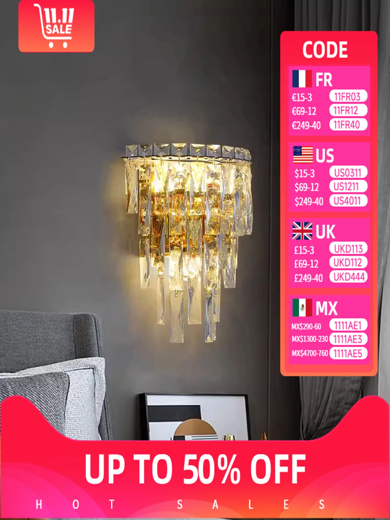 

Modern Lustre Gold/Chrome Leds Crystal Wall Lamps for Interior Living Room Background Lights Bedroom Bedside Corridor Room Decor