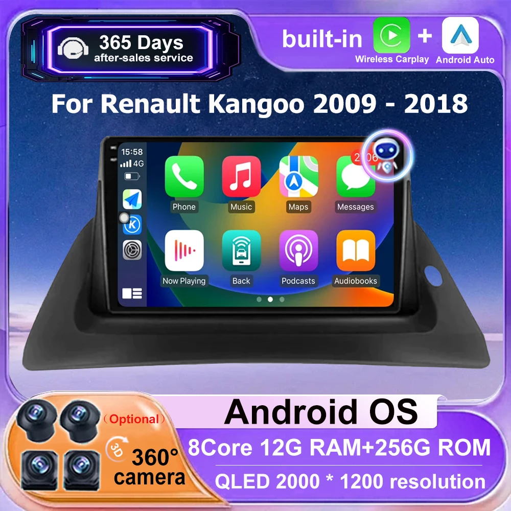 

9 Inch For Renault Kangoo 2009 - 2017 2018 Android Auto Car Radio Multimedia Video Player GPS Navigation Carplay 4G BT Head Unit
