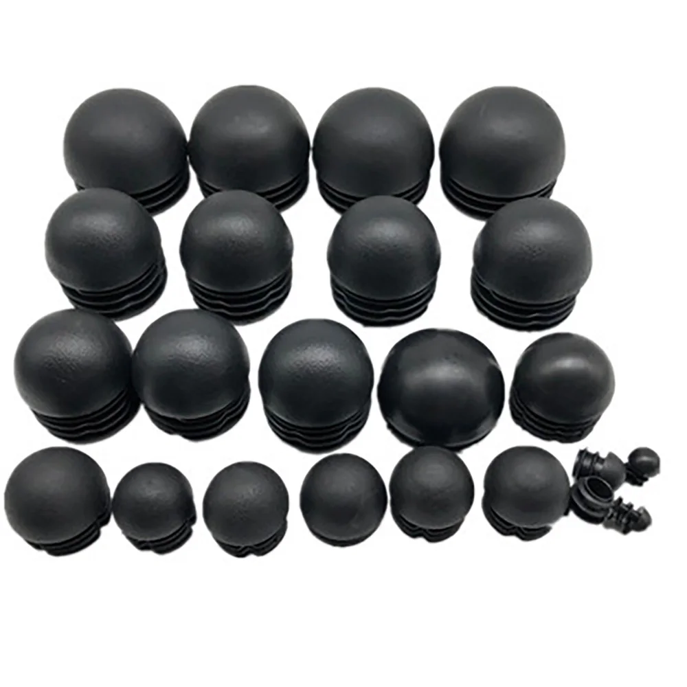 4pcs Spherical Head Black Plastic Round Head Tube Hole Plugs Chair Leg Caps Insert Plugs Floor Protector Furniture Bottom Covers