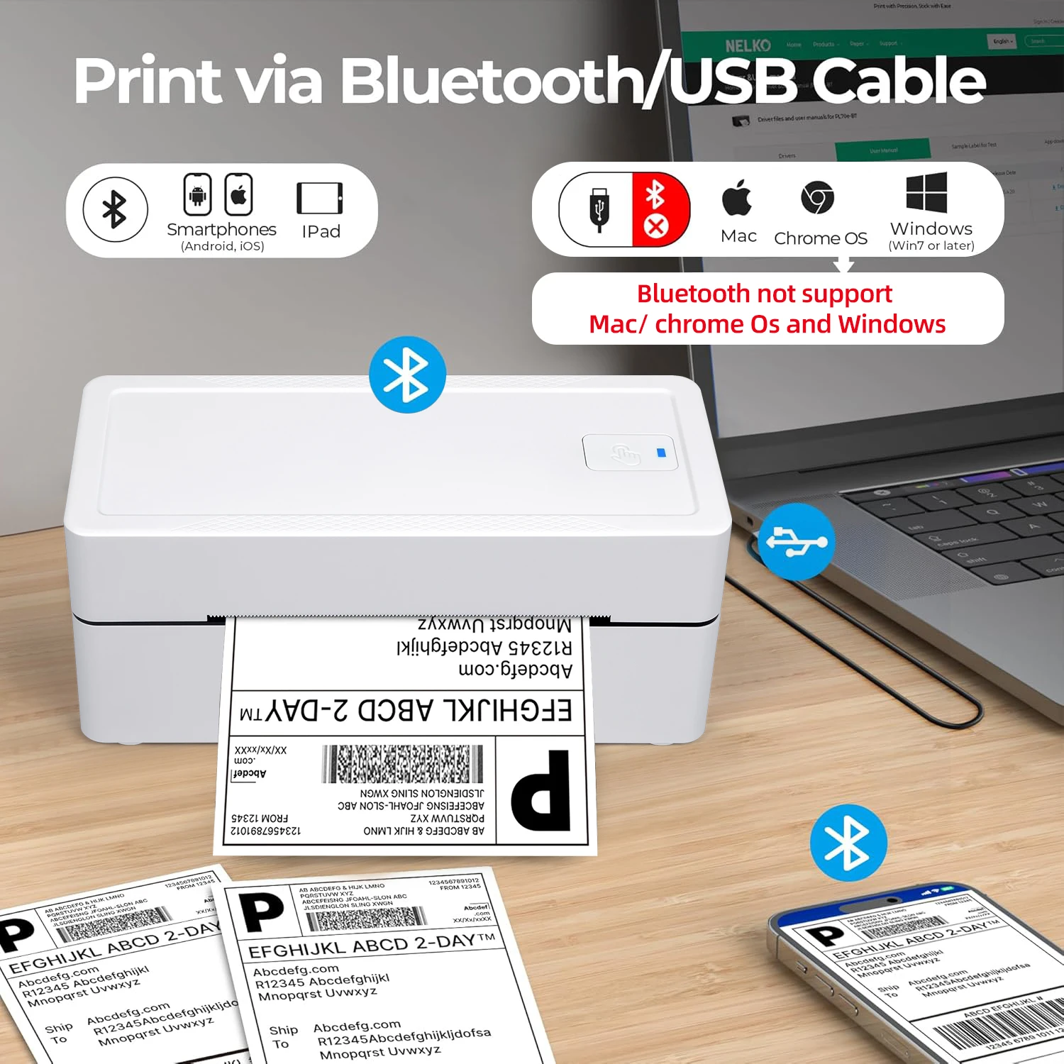 BT DW-TDL408h 4-inch Thermal Label Printer Waybills USB and Bluetooth Interface Suitable for Courier Transport  Package