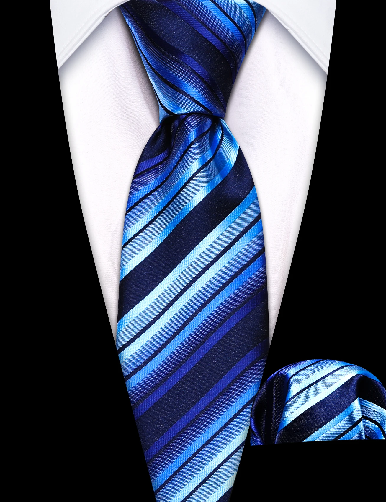 Fashion Children Tie Royal Blue Classic Woven Silk Stripe Necktie Handkerchief Cufflink Birthday Party Gifts Barry.Wang 5002C