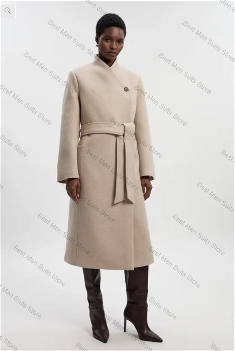 

Cashmere Women Suit 1 Pcs Long Blazer Belted Wool Prom Dress Winter Formal Office Jacket Customized Wedding Tuxedo Guest Coat