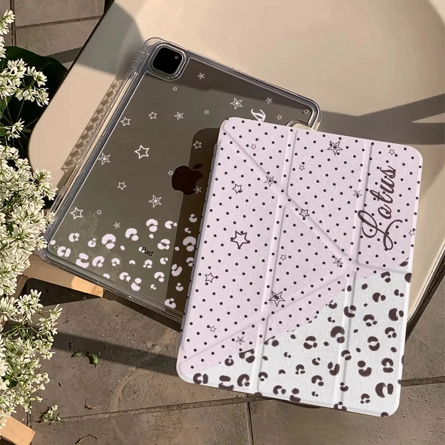 Pink Leopard Print Polka Dot Star Y2K Tablet Case For iPad Pro 11 12.9 13 A16 M2 M4 M3 M5 5/6/7/8/9/10/11th Mini Air 3 4 5 Cover