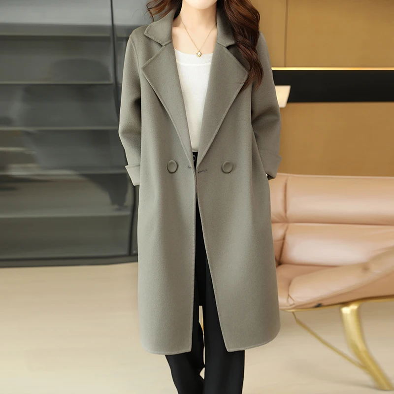 Ladies' 100% Cashmere Thick Double-Sided Long jacket, Classic and Multifunctional, Fashionable And Suitable For Business