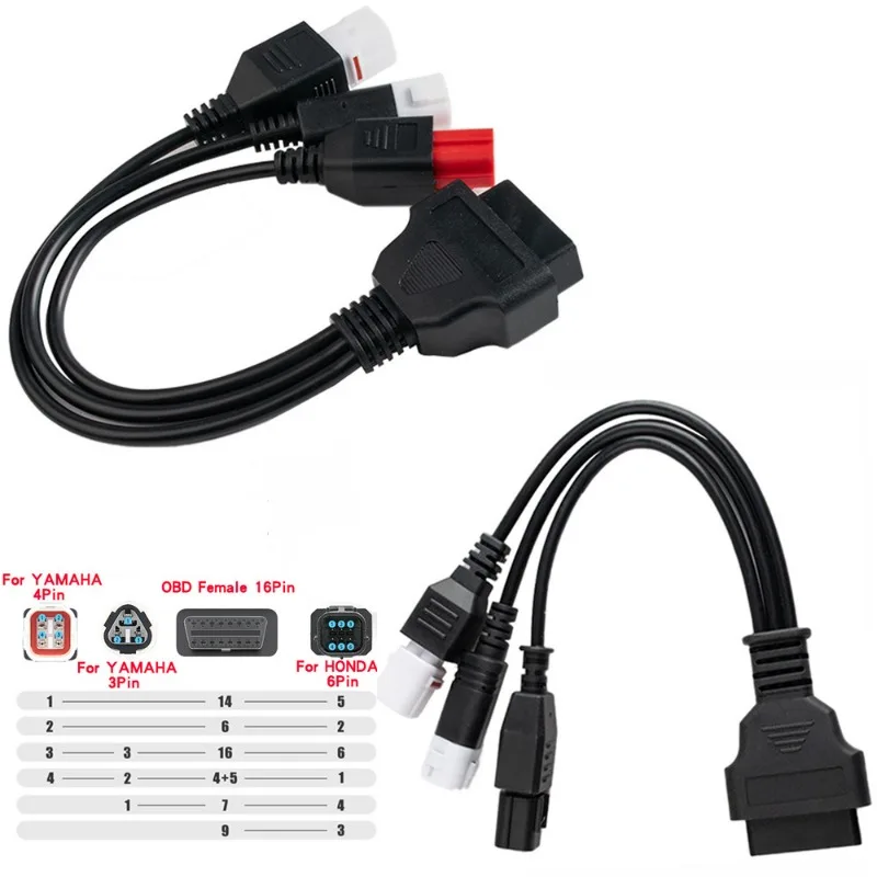 For Yamaha 3+4 6 Pin For Honda to OBD 16Pin Motorcycle OBD2 Extension Adapter Cable Diagnostic Connector Scanners Detection