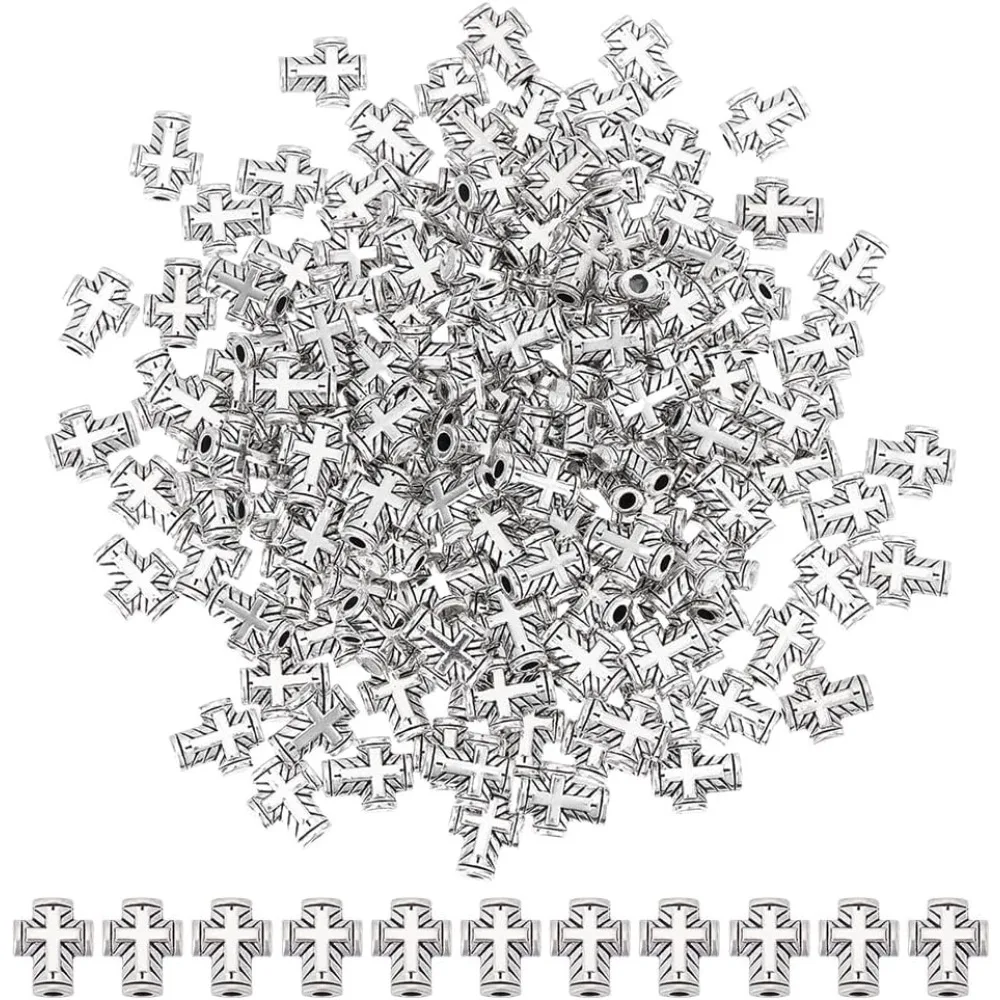 

150Pcs Crucifix Cross Spacer Beads Cross Beads Metal Cross Holy Charm Beads Crucifix Loose Beads Bulk Prayer Beads Accessories