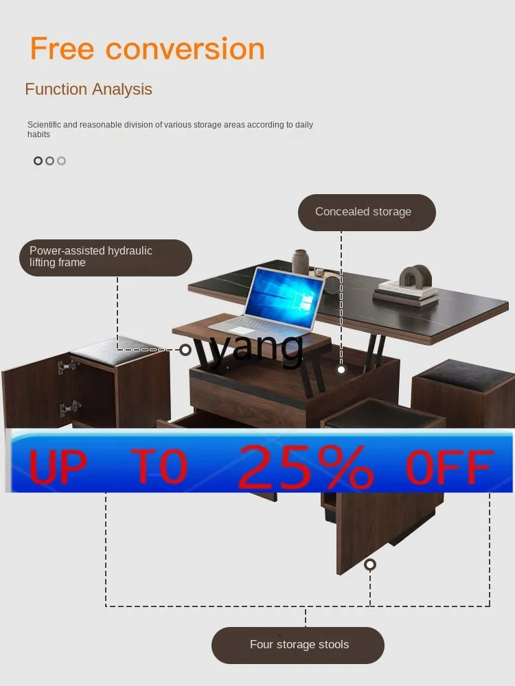 

CX Multi-Functional Coffee Table Dual-Use Living Room Small Apartment Foldable and Hoisting Tea Table Household