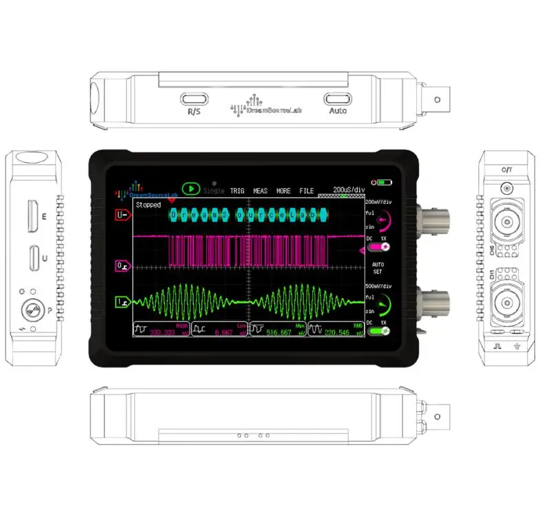 

DSTouch DS4T1012 (150M/1GSa/s/16Mpts) Handheld Touchscreen Oscilloscope with Battery DreamSourceLab 100% New
