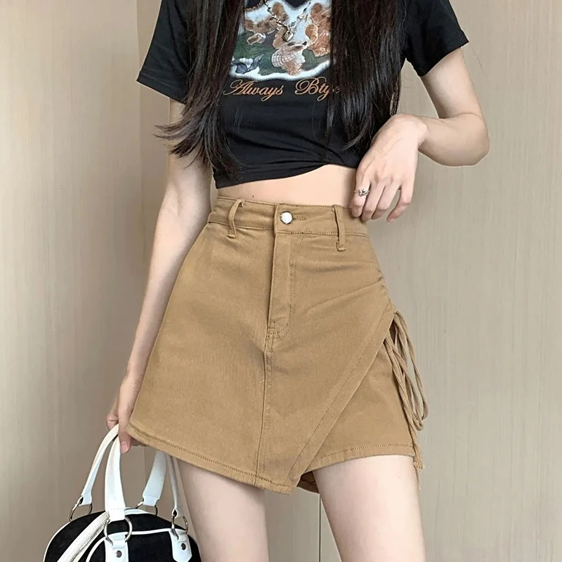 Irregular Shirring Chic Shorts Women Streetwear High Waist Skinny Shorts Fashion Casual Pretty Style Solid A Line Female Shorts