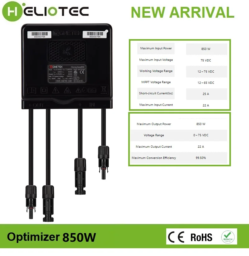 Heliotec New Arrival  850/1600W PV Power Optimizer MPPT 12V-75V Input  Solar Panel Monitoring Voltage-Limiting Anti-Hotspot