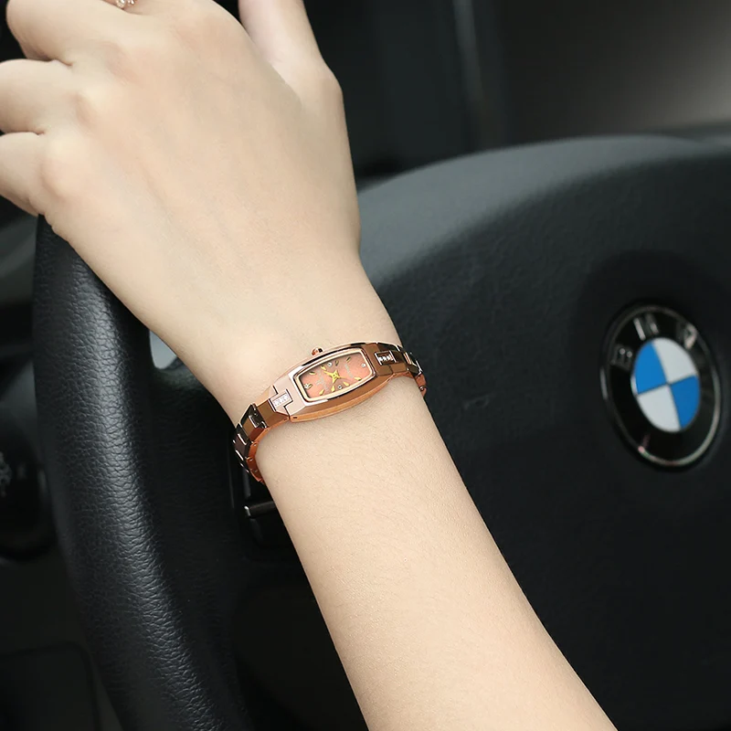 여성용 쿼츠 시계, 럭셔리 텅스텐 스틸 팔찌, 심플 로즈 골드, 럭셔리 여성 시계, 패션