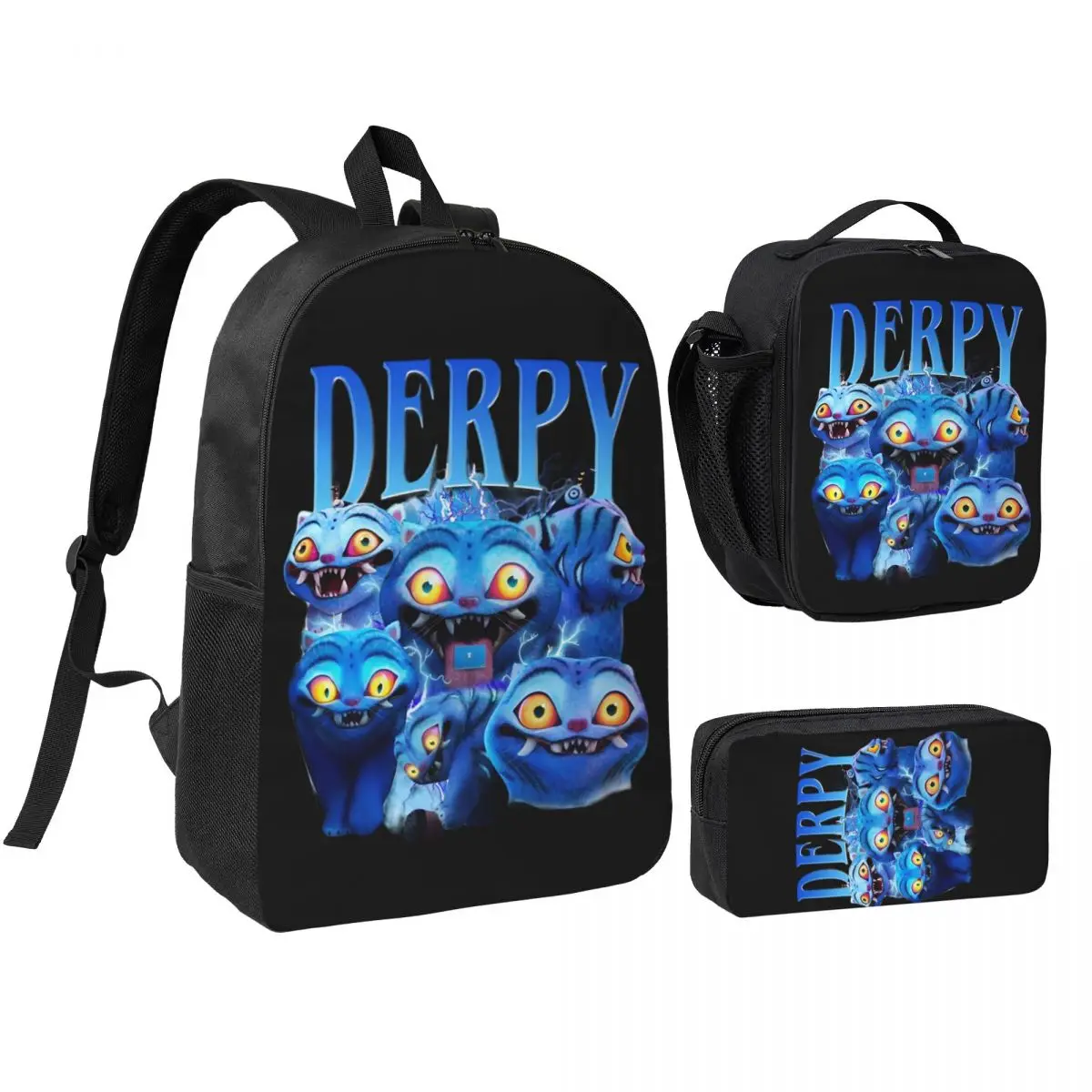 ريترو ديربي الأزرق النمر 3 قطعة/المجموعة على ظهره للطلاب K-Kpop D-Demon H-Hunters Daypack حقيبة الغداء مقلمة