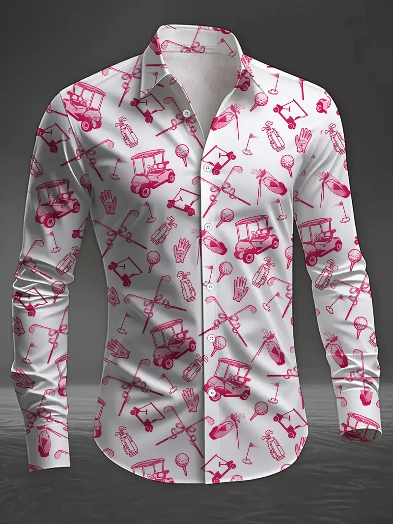 

New Men's Regular Collar Shirt 3D Music Guitar Print Color Splash Casual Long Sleeve Fashion Printed Shirt