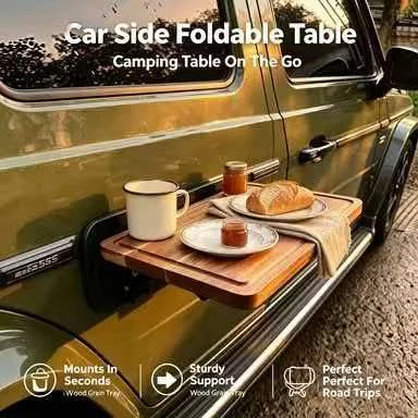 Outdoor Camping Picnic Car Side Foldable Wooden Table Portable Vehicle‑Mount Desk Quick Setup for SUV Off‑Road Travel Equipment