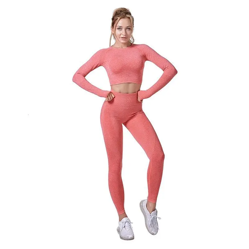 Nuovo 2022 Seamless Women Yoga Set Workout Sportswear Gym Fitness manica lunga Crop Top Leggings a vita alta sport Suits1/2/3/5 pz