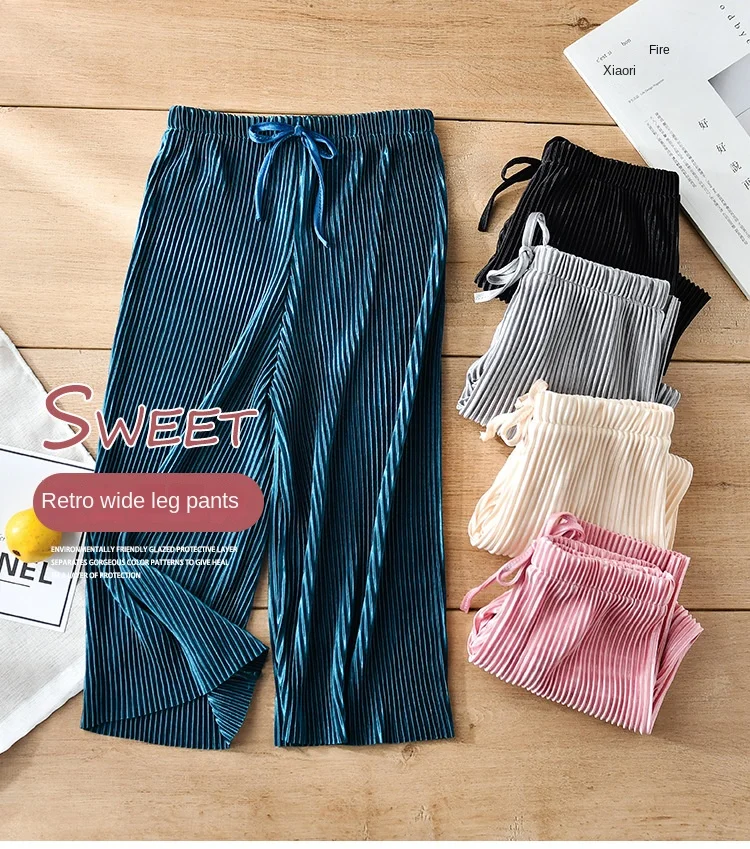 Schule Kinder Plissee Breite Bein Hosen Sommer Kleinkind Kinder Lose Beiläufige Feste Knöchel-Länge Hosen Teenager Mädchen Eis Seide Leggings – Detail 1
