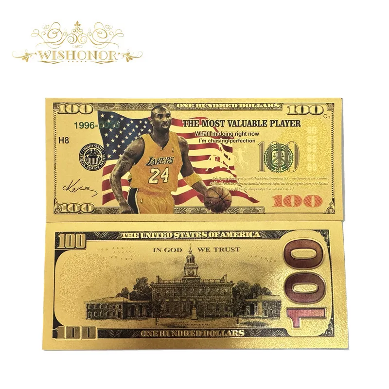 Nice 10pcs/lot America Kobe silver Banknotes 100 Dollar Banknotes in 24k Gold Plated Fake Money Gold Plated Business Gift