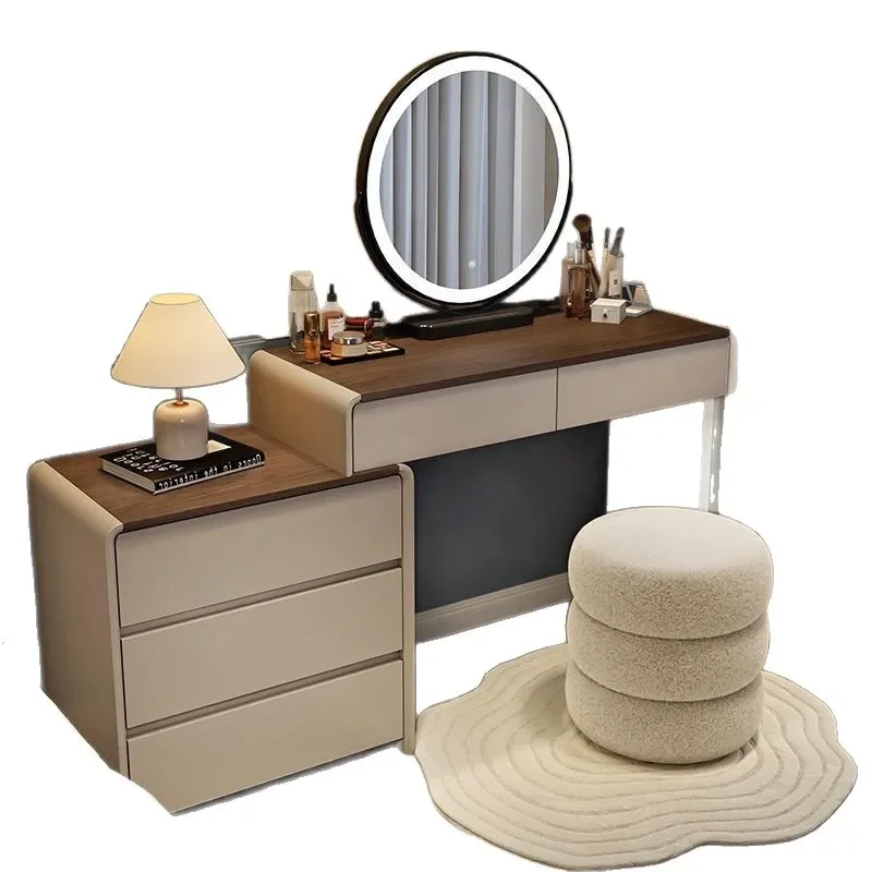 

Solid wood dresser chest integrated modern simple makeup table Italian cream style light luxury bedroom makeup table
