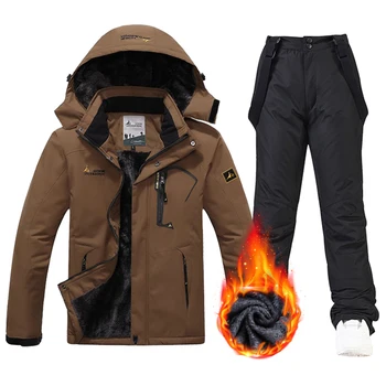 Novo inverno quente terno de esqui para homens à prova dwaterproof água manter quente neve velo jaqueta calças à prova vento montanha snowboard wear conjunto plus size