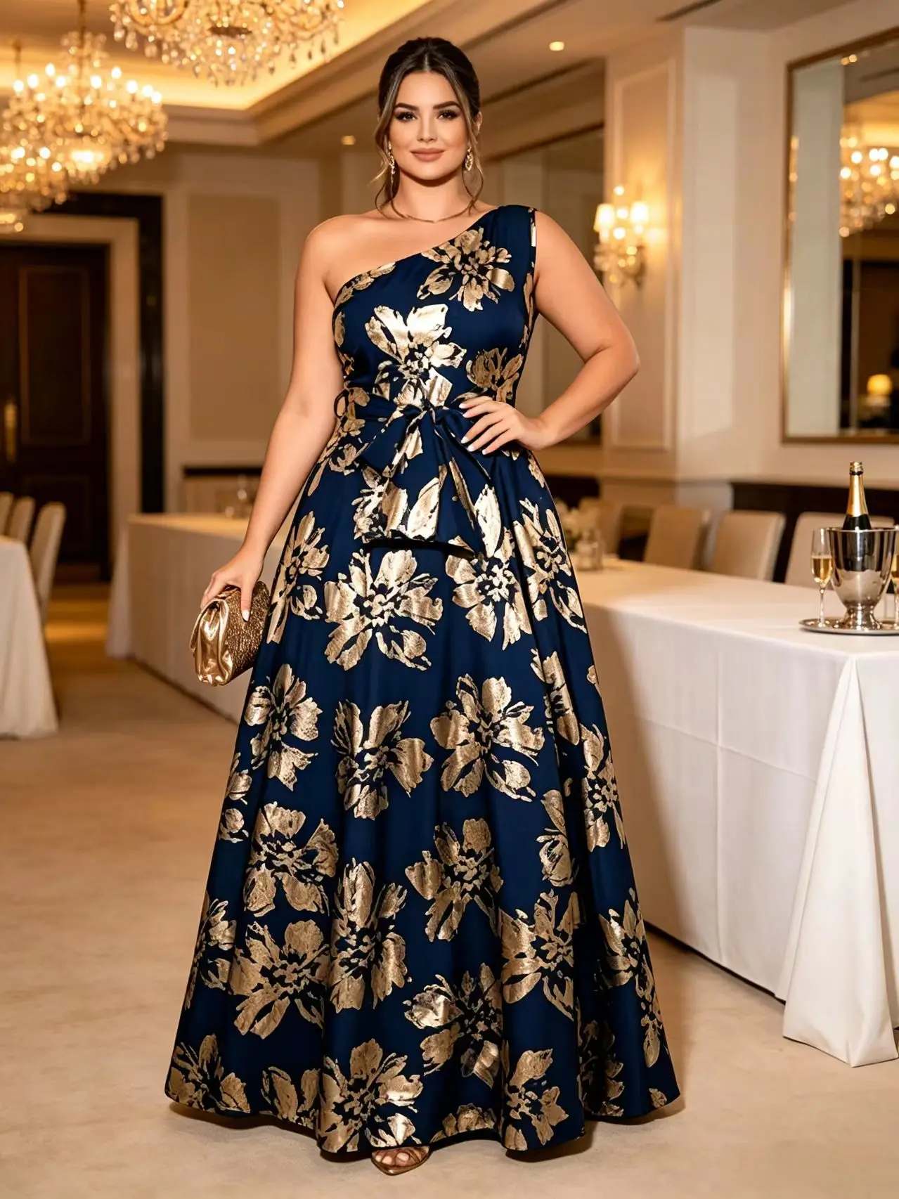 navy-gold-floral-one-shoulder-maxi-dress-plus-size-belted-long-formal-party-dress