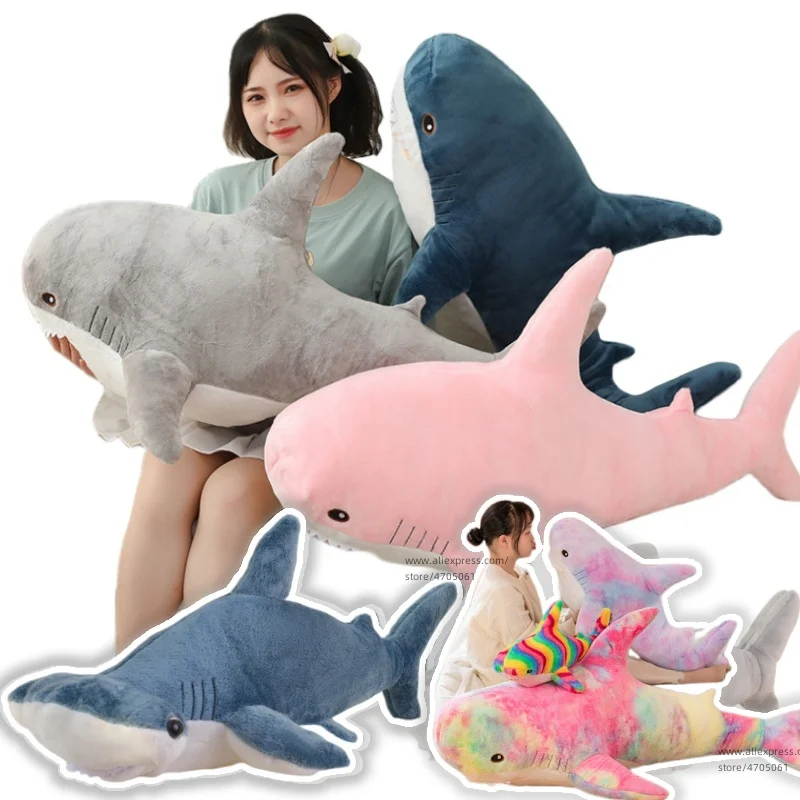 55-140cm Stuffed Lifelike Shark Plush Toy Stuffed Headed Shark Fierce Sea Animals Hug Throw Pillow Cushion for Boy Birthday