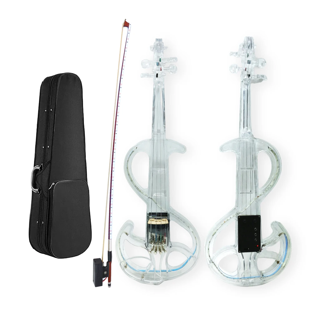 New Electric Violin 4/4 Full Size Transparent Crystal Acrylic Body With Led Light Violin Bow with violin case and bow