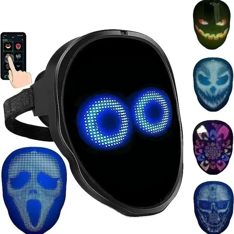 Cross-border hot sale Halloween LED luminous mask APP editing gesture face-changing mask party bar Bluetooth DIY