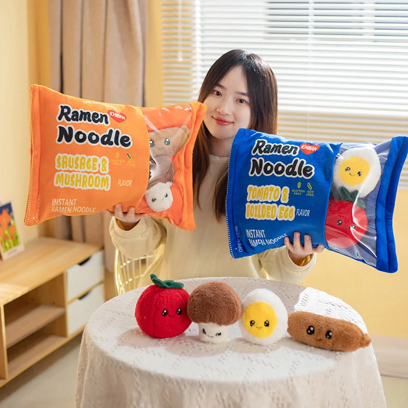 Cute Snack Pillow Pudding Plushie A Bag 6pcs Of Animal Plush Food Tomato Egg /Mushroom Sausage Ramen Noodle Removable Set Gift