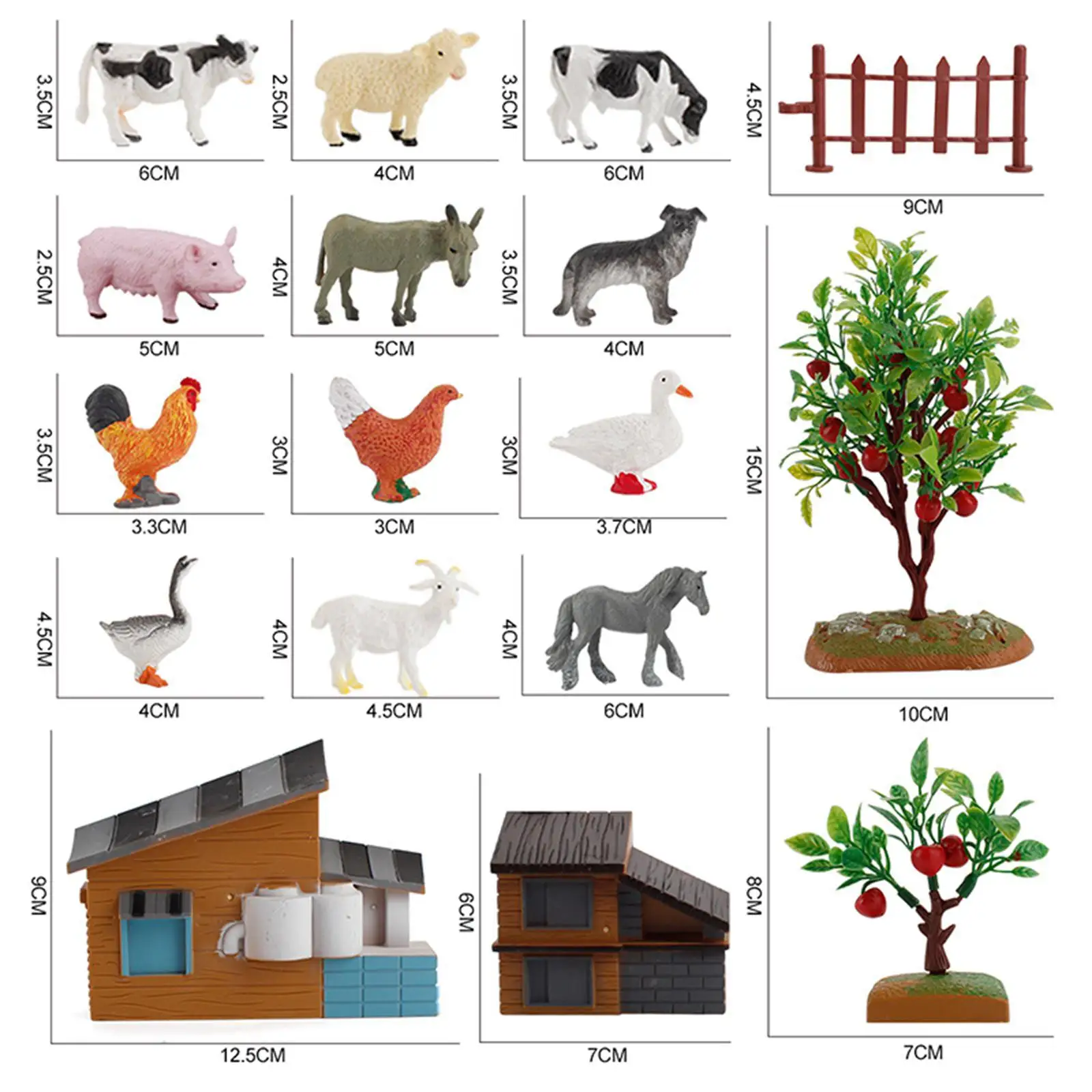 Farm Animals Playset Com Cercas, Figuras Animais, Toy Farm Figurines, Favor Escola, 21pcs