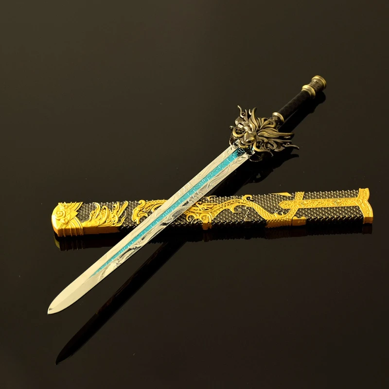 Épée Dragon endormi doré périphérique de dessin animé, 30cm/11.81 pouces, avec gaine, arme d'arts martiaux chinois anciens, artisanat en métal, jouets pour garçons