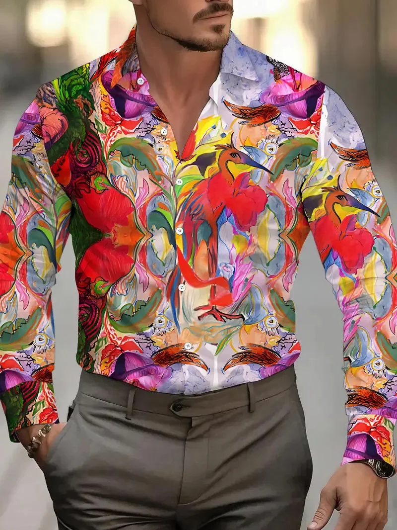 

New Men's 3D Snowflake Printed Long Sleeve Shirt Casual Button Shirt Christmas Long Sleeve Shirt High Quality Top