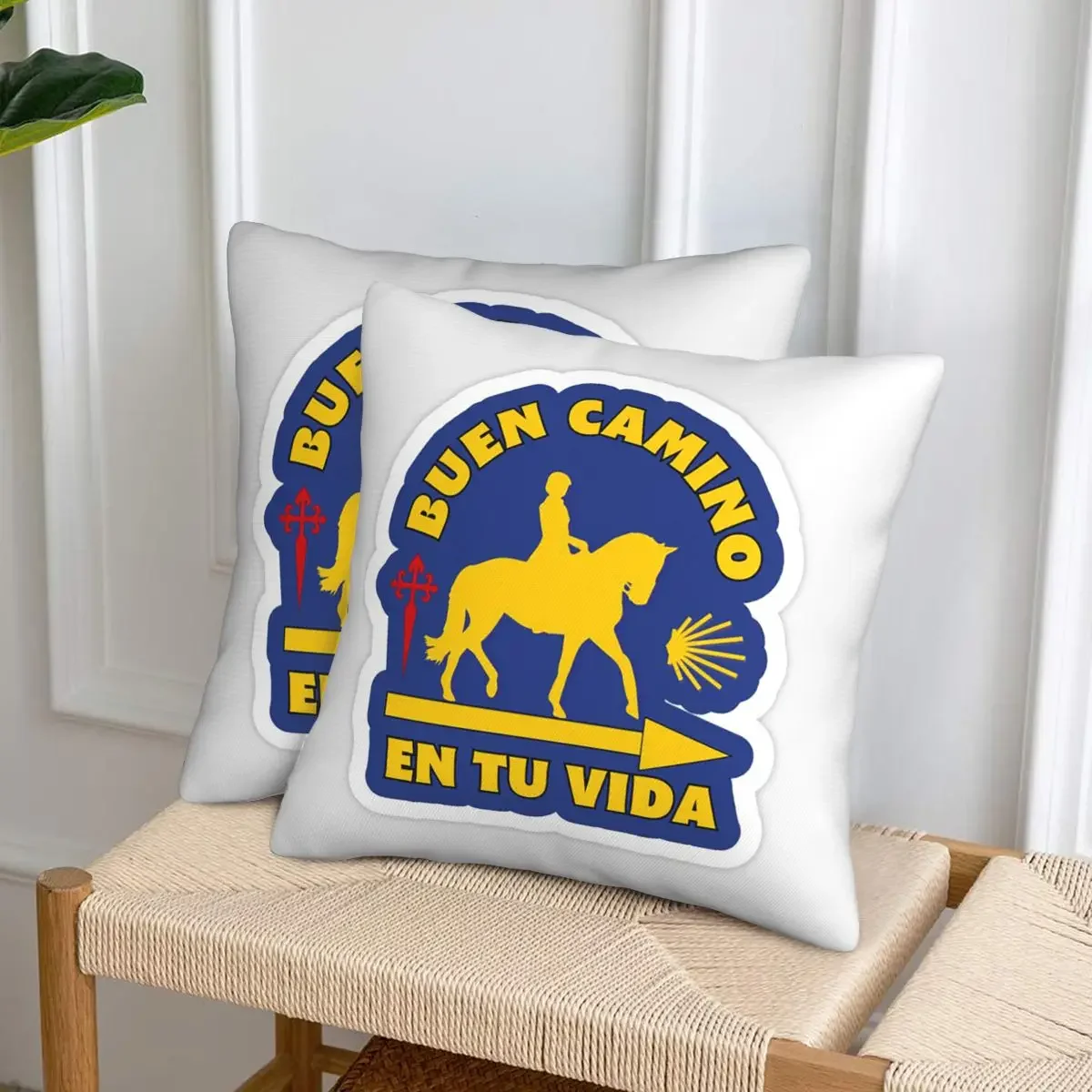 Funda de almohada cuadrada con diseño de concha de vieira de Camino De Santiago, color amarillo, 2 unidades, funda de cojín decorativa para el hogar y la sala de estar