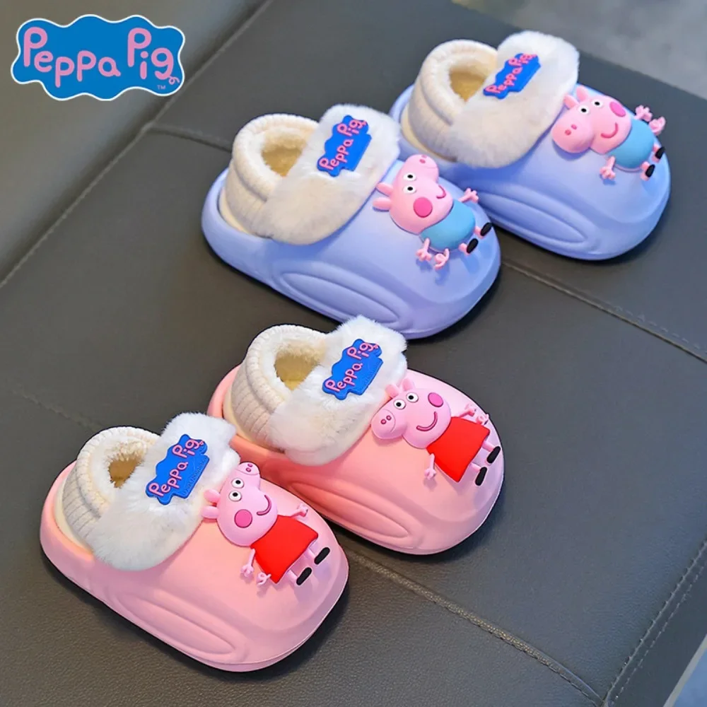 Peppa Pig George Winter mit Absatz, warme Baumwoll-Hausschuhe, Cartoon, wasserdicht, rutschfest, Hausschuhe, Kinder-Slipper, Schuhe, Geschenke