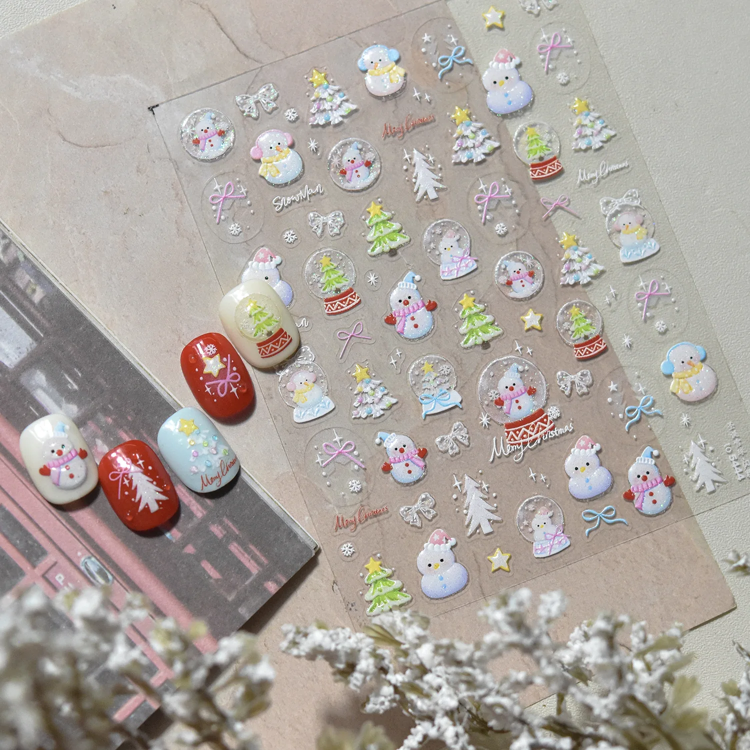 

Christmas Snowman Tree Bow Stars Snowflakes Nail Art Stickers DIY Decoration Sticker Scrapbook Materials Manicure Decals