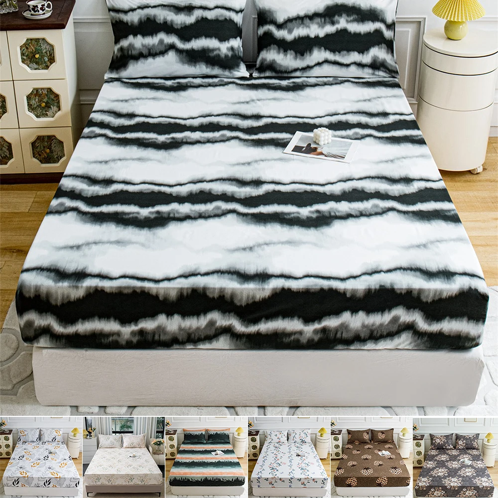 

1pc Simple Modern Plant Printed Matte Fitted Sheet, Bedroom Printed Bed Cover, Bedding (excluding Pillowcases) 날염 삿갓 Bed Cover