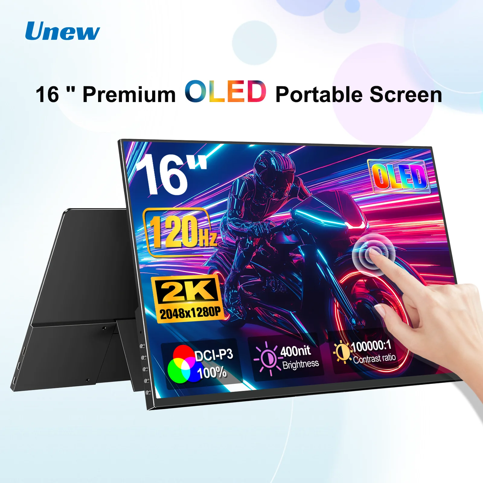 Unew 16 2K 120Hz Touch OLED Portable Monitor 20481280 External Screen for Laptop PS Switch Second Office Computer Display