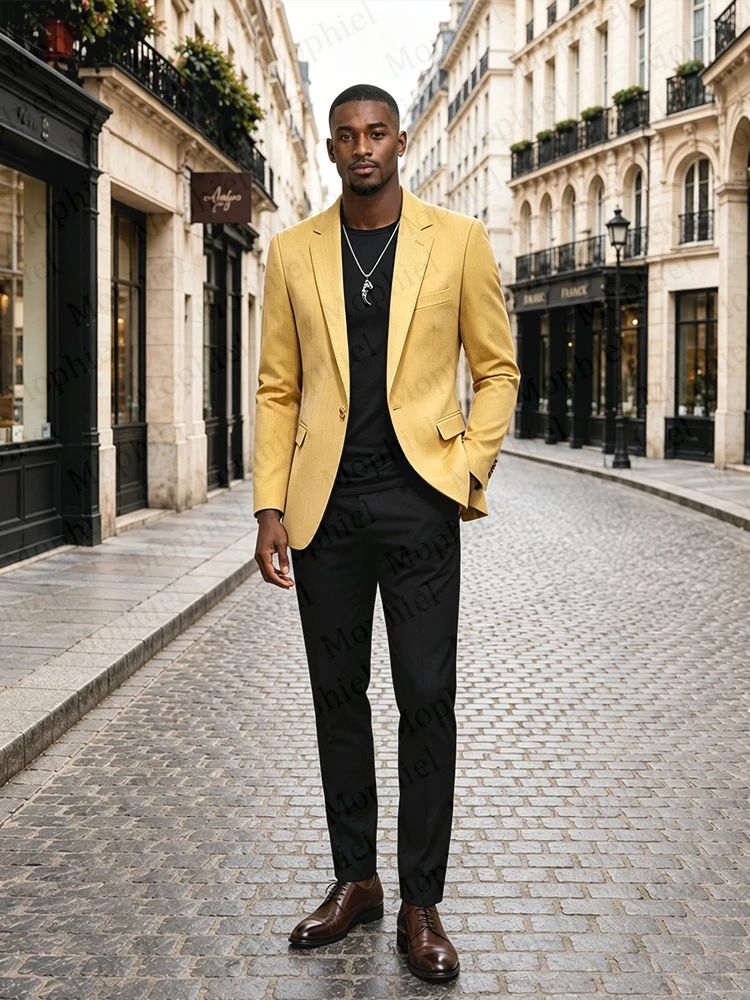 Yellow Men's Suit and Separates Peaked Lapel One Button Formal Blazer Back Vent Prom Slim Fit Tuxedo Business Jacket Customized