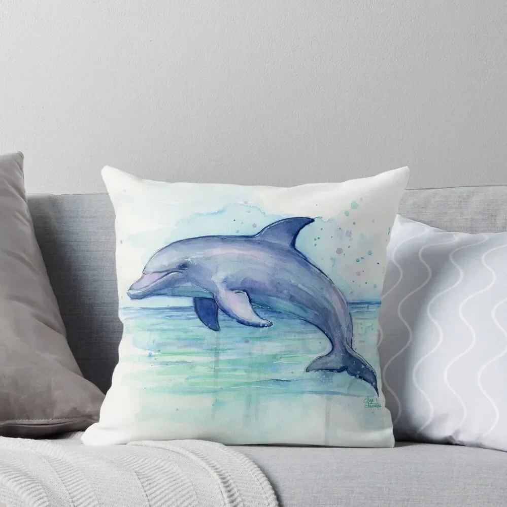 Dolphin Watercolor Throw Pillow christmas cushions covers Embroidered Cushion Cover Pillow