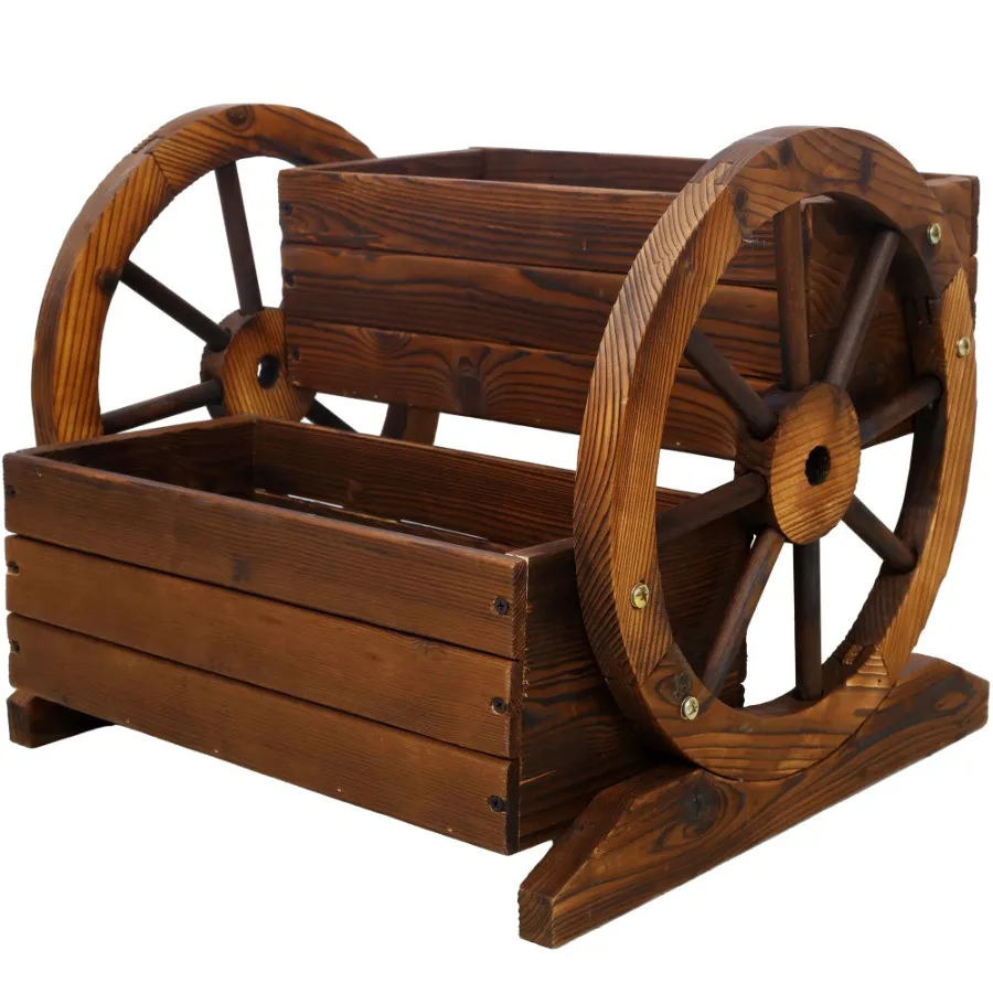 

Wooden Wagon Planter Box, Garden Planter with Wheels,Drative Planter for Flowers Herbs Vegetables for Indoor & Outdoor Dr,Woode