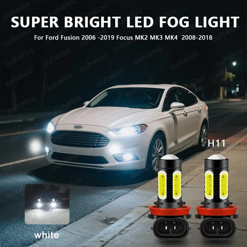 

2pc 2400LM For Ford Fusion 2006 -2019,Focus(MK2,MK3,MK4) 2008-2018 LED H8 H11 Fog Light Bulb Car DRL Lamp 6000K 12V