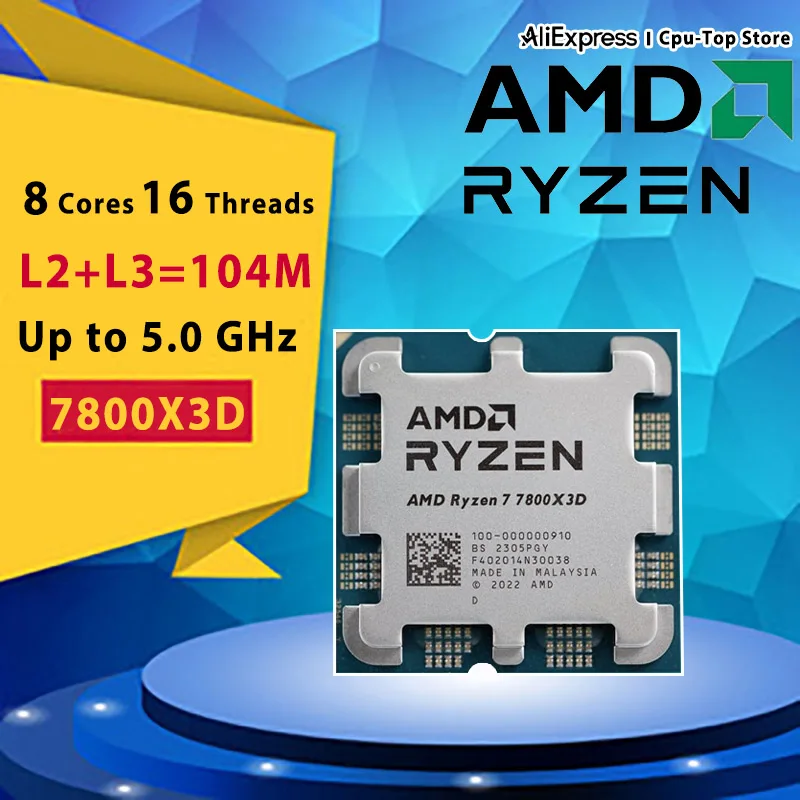 AMD Ryzen 7 7800X3D R7 7800X3D 8-Core 16-Thread 96M 5.0 GHz لعبة سطح المكتب معالج وحدة المعالجة المركزية 100- 100000910 مقبس AM5 بدون مبرد #1