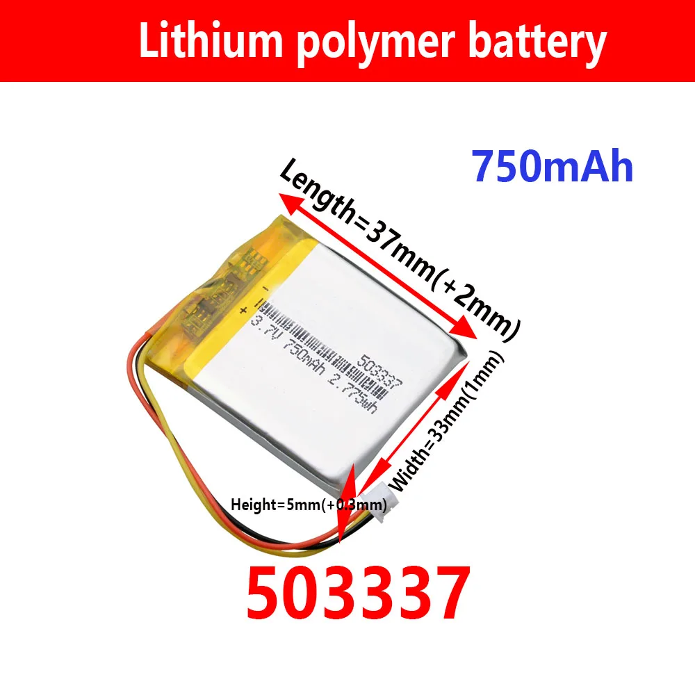 SUNOOBaby Monitor 3.7V 750mAh 503337 Polymer Lithium Battery For Smart Watch Speaker Angeleye Ae210 Video NannyCam H32 EU053337P