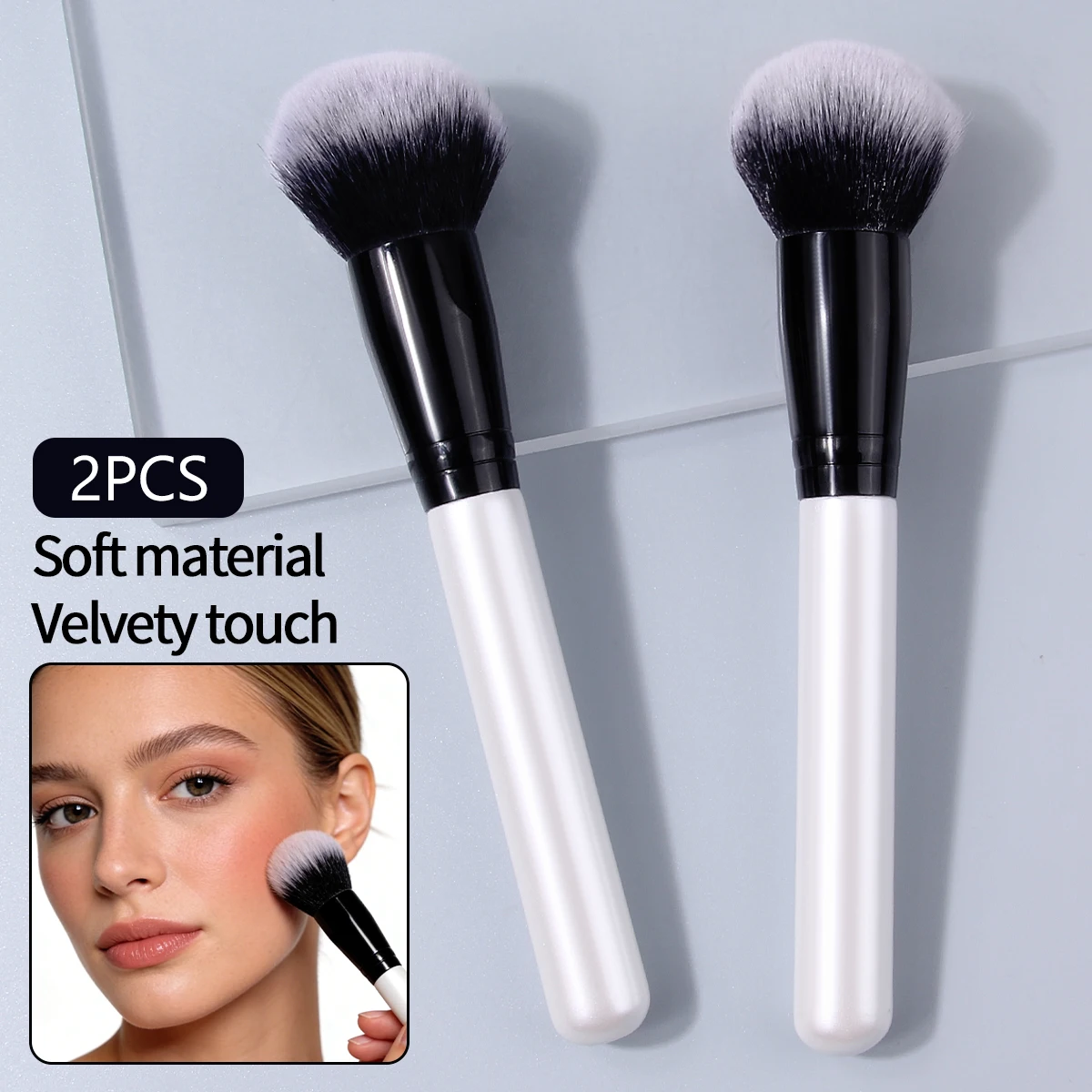 Brocha para colorete suave y esponjosa, brocha suelta, brocha para contorno, brocha de maquillaje multifuncional y de larga duración, herramienta de belleza, 2 uds.