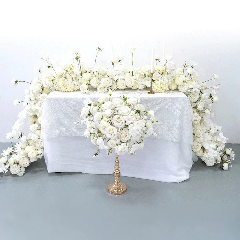 Luxury Wedding White Rose Orchid Flower Row Runner Arrangement Banquet Event Decor Table Flower Ball Party Prop Large Floral