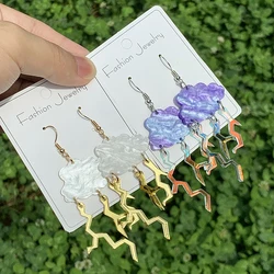 Funny Sparkly White Cloud Dangle Drop Earrings Creative Acrylic Lightning Hook Earrings for Women Statement Weather Jewelry Gift