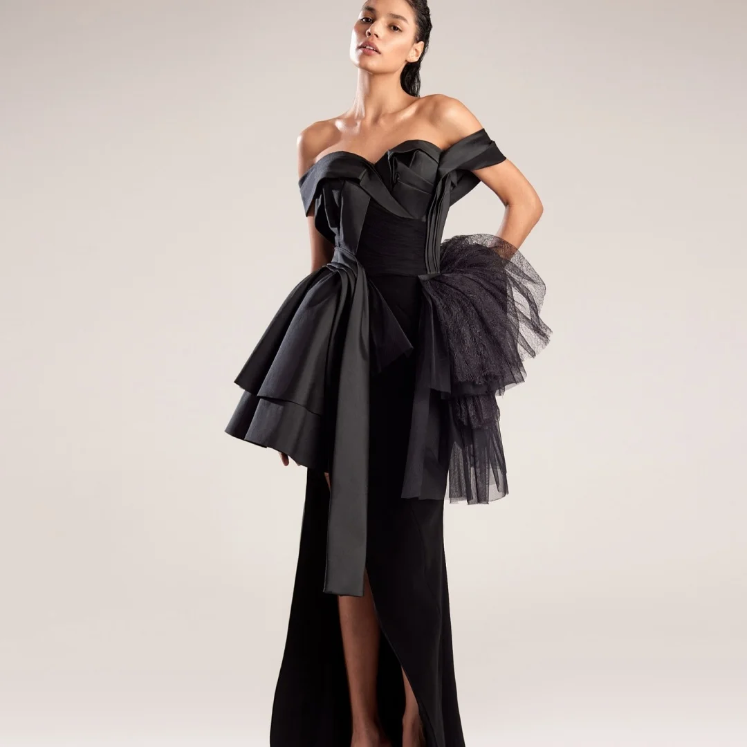 تخصيص رشيقة جيرسي مستقيم قبالة الكتف فساتين السهرة حمالة قصيرة الأكمام سستة الظهر لوحة القطار B #2