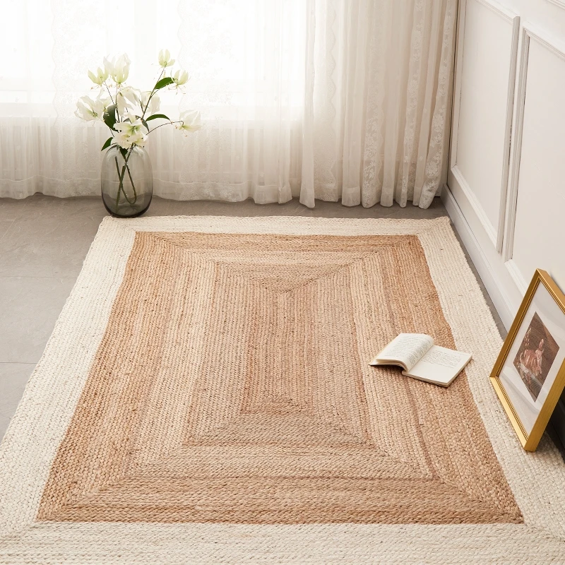 HHDD Jute hand-woven carpet wabi-sabi living room teahouse Japanese linen floor mat hemp rope grass cane sofa floor mat