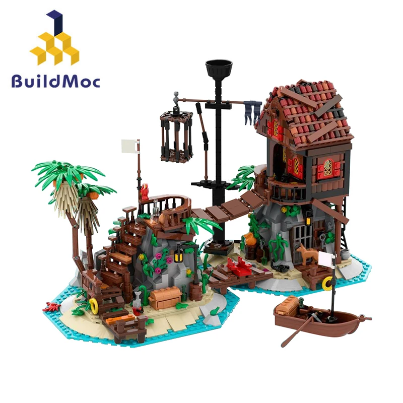 

BuildMoc Forbidden Island Remake 6270 Building Blocks Set 21322 Pirate Captain Beach Red Beard Castle Bricks Toys Children Gifts